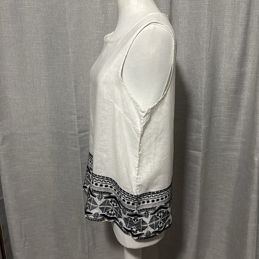 100% Linen-Artisan NY Tank Top-Sz L-Sleeveless-White-Navy Embroidery-EUC - Picture 8 of 15